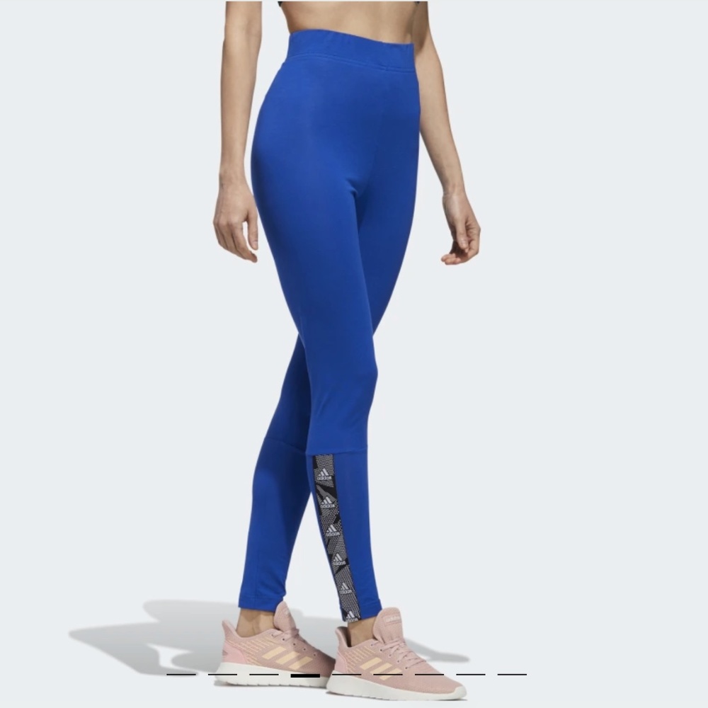 Adidas royal blue leggings with logo band on calves NWT